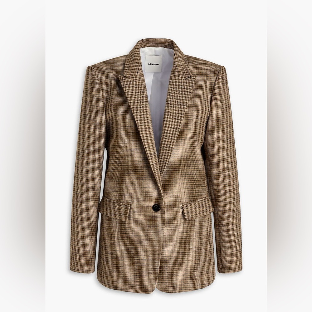 Sandro Beige Brown Houndstooth Blazer - Picture 4 of 8
